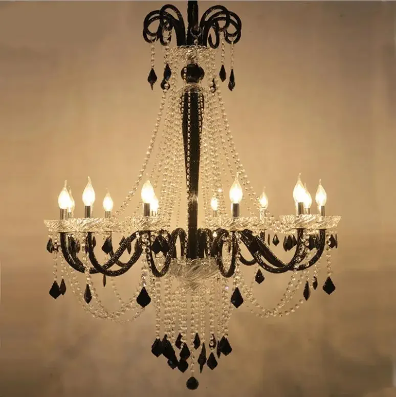 

European-style coffee chandelier black and white crystal lamp villa stairwell hotel engineering chandelier lighting