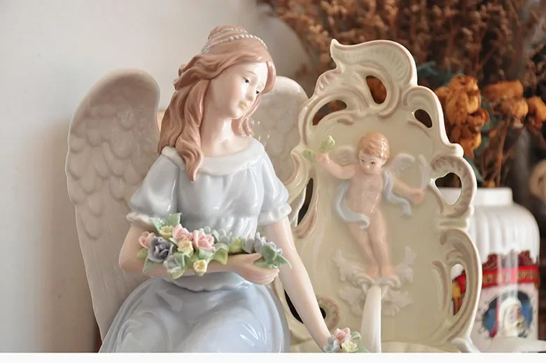 Home Crafts Ceramic Flower Fairy Angel Figurine Peaceful Angel with Pigeon Sculpture Desktop Ornament Exquisite Birthday Gifts