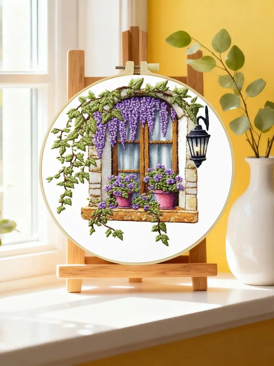 1 Stück 20X20CM/15X15CM 7,87/6,3 Zoll Fenster-Stickerei-Starter-Kit DIY-Kit DIY-Stickerei-Set Handarbeiten Nähkunst – Detail 6