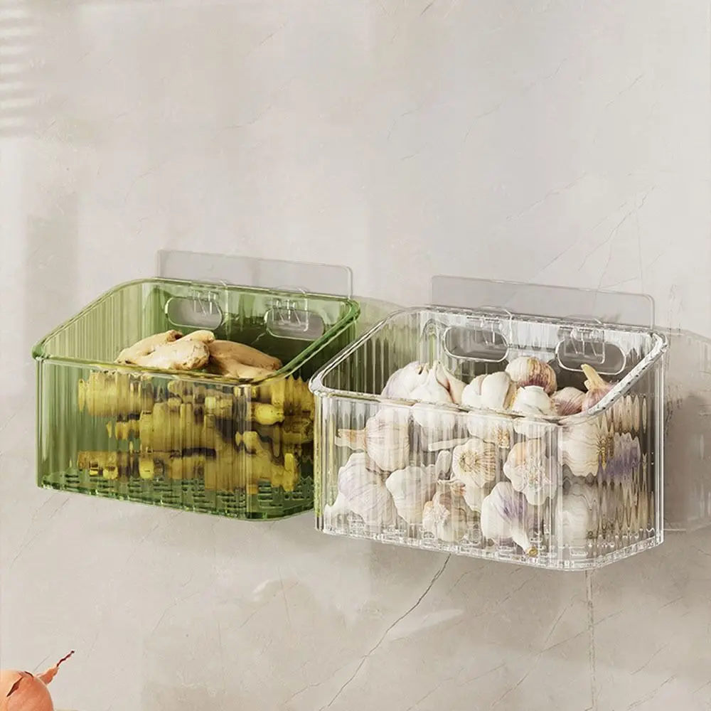 Plastic Onion Storage Basket No-drill Wall-mounted Ginger Garlic Storage Baskets Save Space Transparent Kitchen Storage Rack