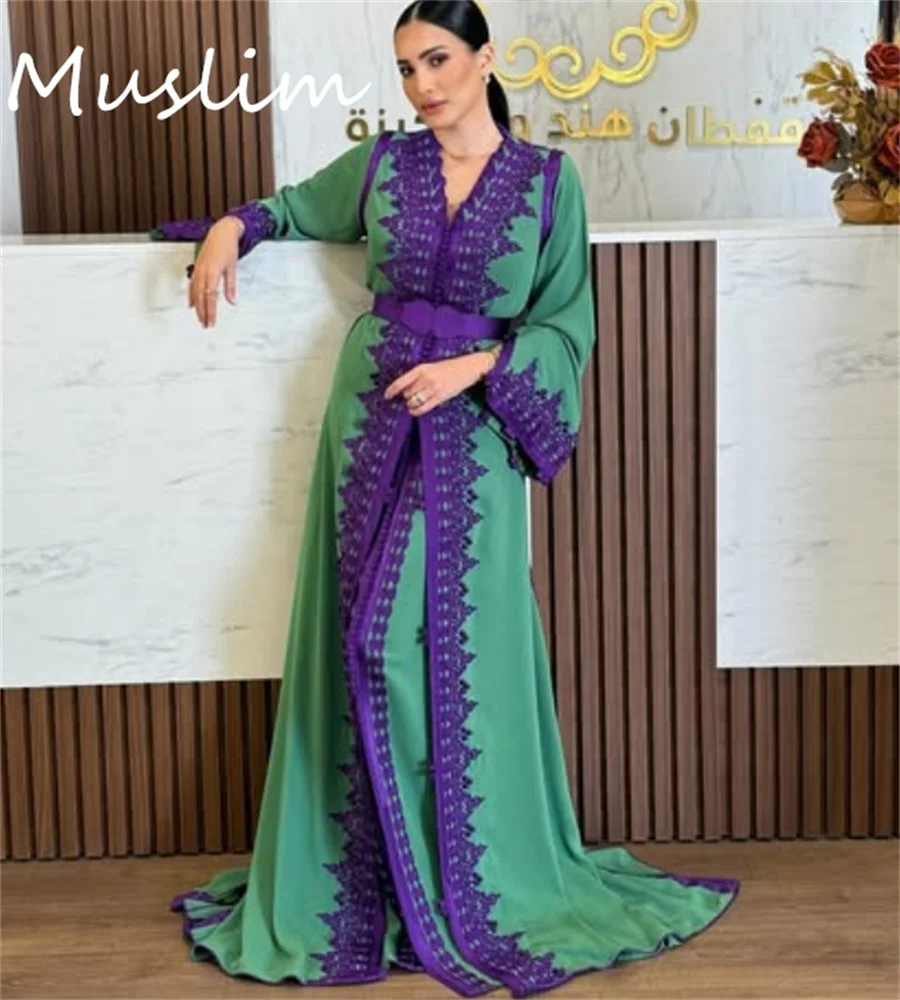 Glamour Algerian Moroccan Evening Dress Caftan Muslim Prom Dress Dubai Arabian Oriental Formal Engagement Party Gown Customized