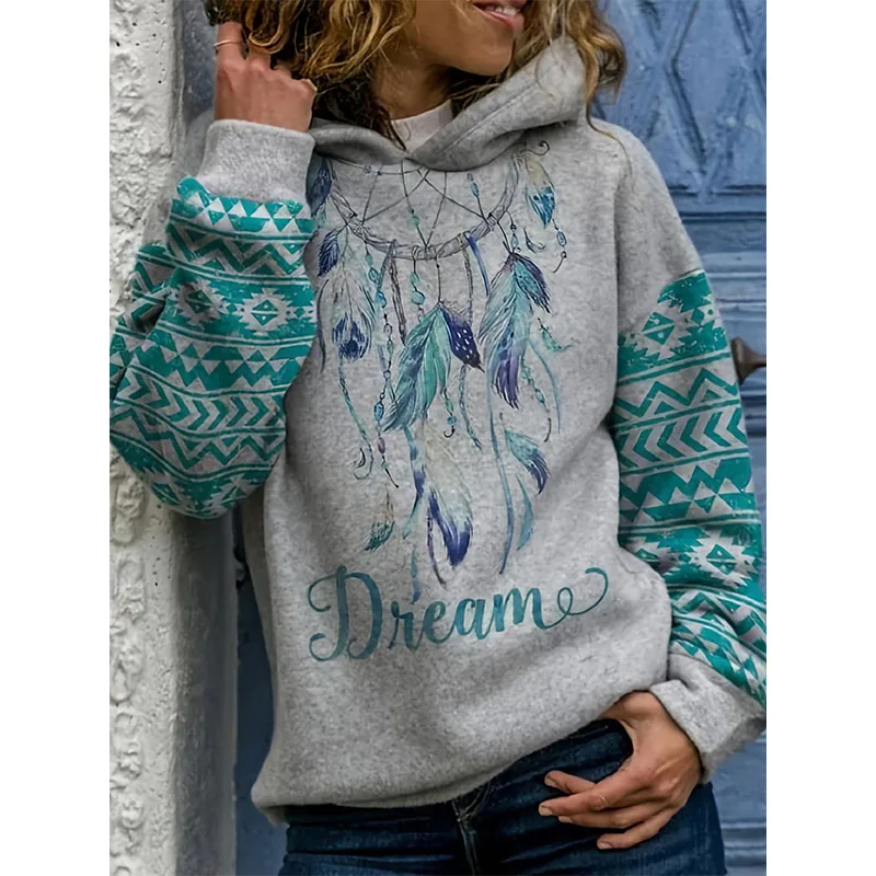 Sudaderas con capucha con estampado 3D de atrapasueños de plumas para mujer, sudaderas con capucha informales, ropa de calle Y2K, jersey, chándal Harajuku, ropa femenina