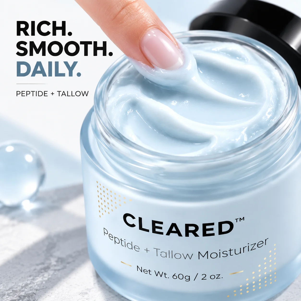 Peptide Tallow Moisturizer By CLEARED 60g 2oz Natural Skin Care Cream Deep Moisturizing Nourishing Facial Cream for Daily Use