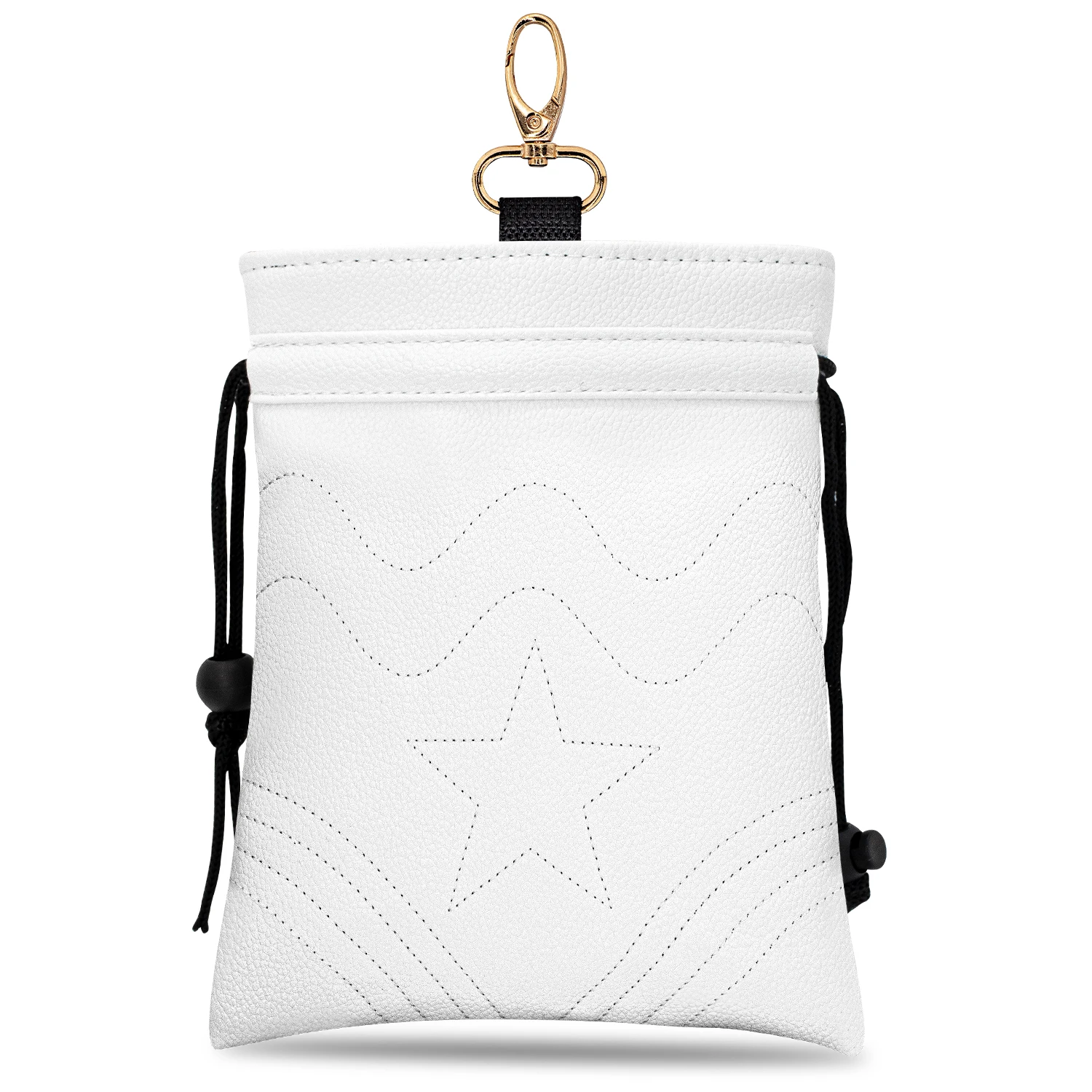1PC White Star Design Golf Bag with Drawstring Closure, Portable & Durable Faux PU Storage Bag for Golf Balls & Tees
