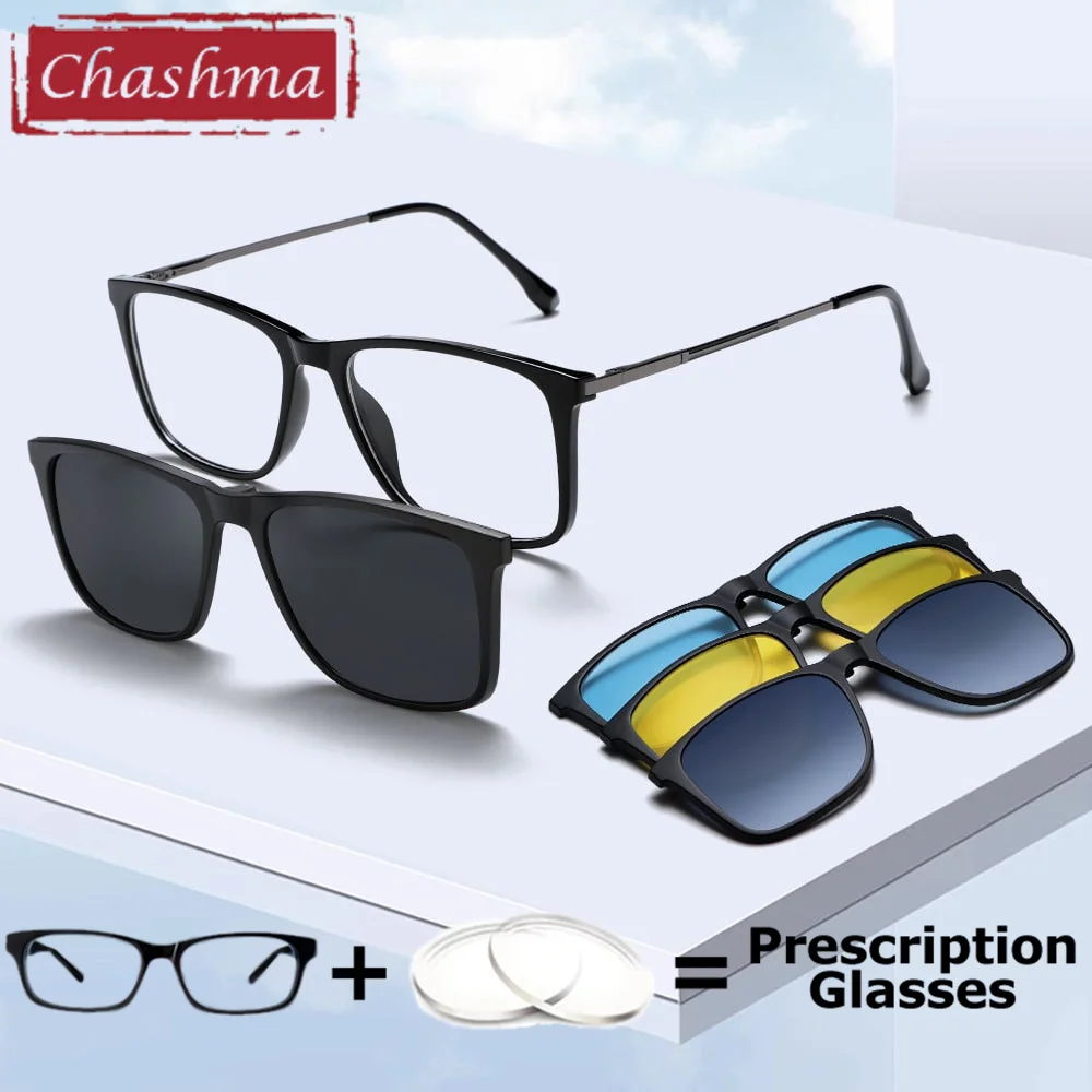 

Chashma Men Clips on Eyeglasses Polarized Magnetic Glasses Frame for Driving Prescription Optical Lenses Multifocal Recipe