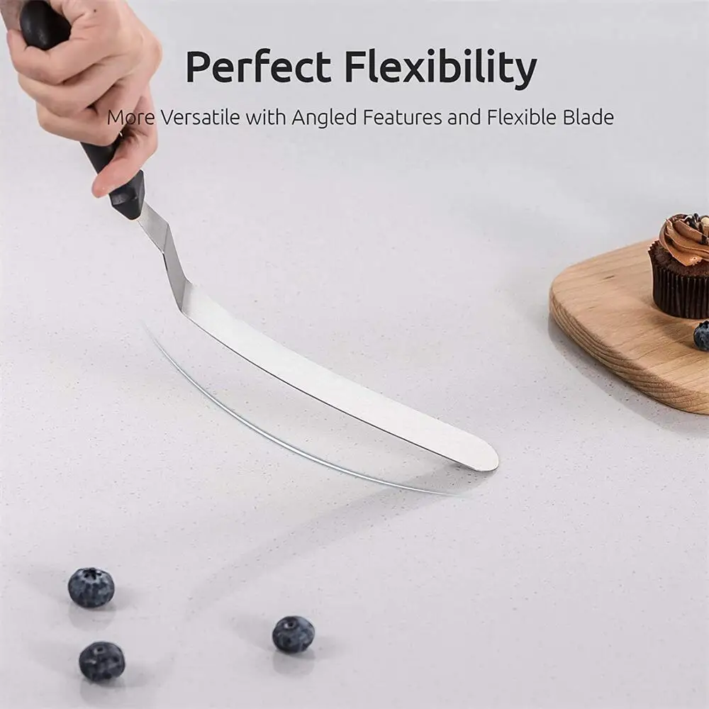 3pcs/Set Icing Spreader Offset Angled Plastic Handle Cake Decorating Tool Stainless Steel Frosting Bakery 0970