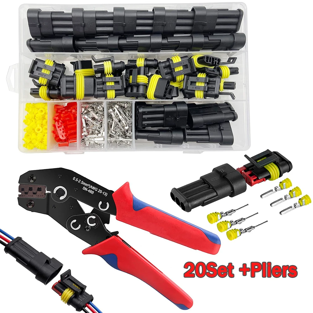 

20 комплектов 3-контактных разъемов Автомобильные электрические разъемы Быстроразъемное 3-контактный провод Водонепроницаемый 3-контактный разъем для проводов с SN-48B