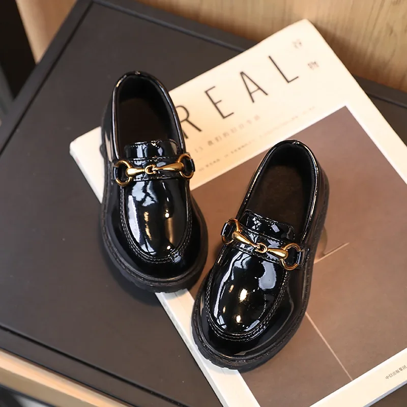 Black Children Leather Shoes for Boys Girls Casual Loafers Kids Soft Bottom Student Stage Performance Leather Moccasins