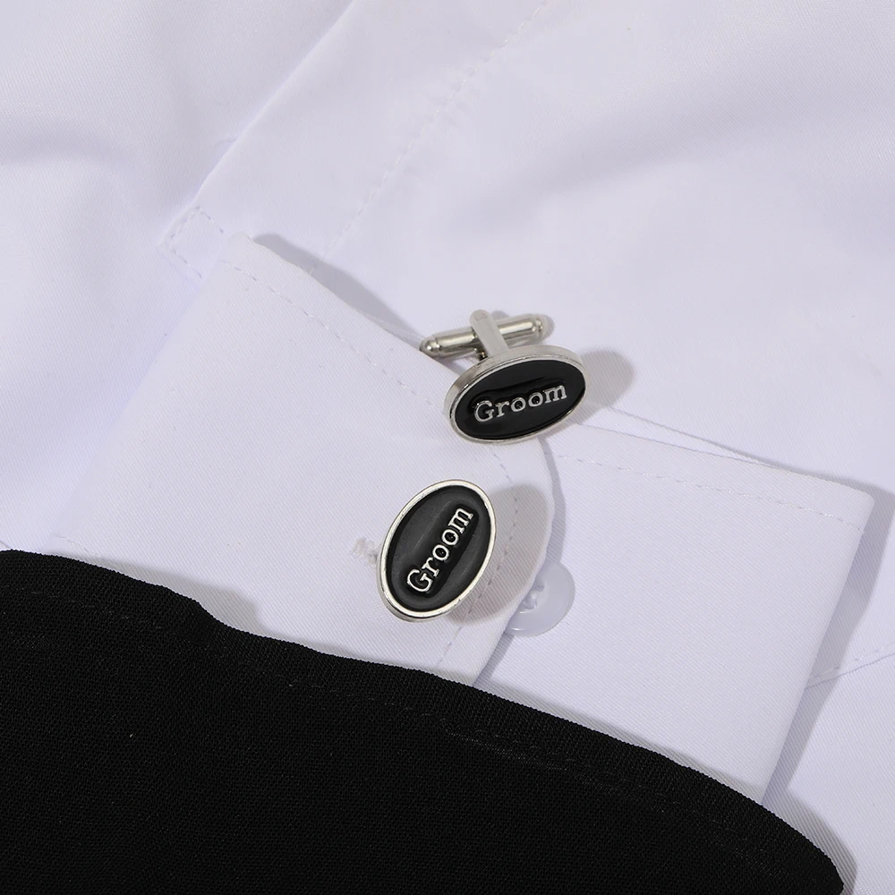 Wholesale 2 Pcs Elliptic Black  Cufflinks Wedding Groom Groomsman Cuff Links Father Of The Bride Tuxedo Shirts Sleeve Button