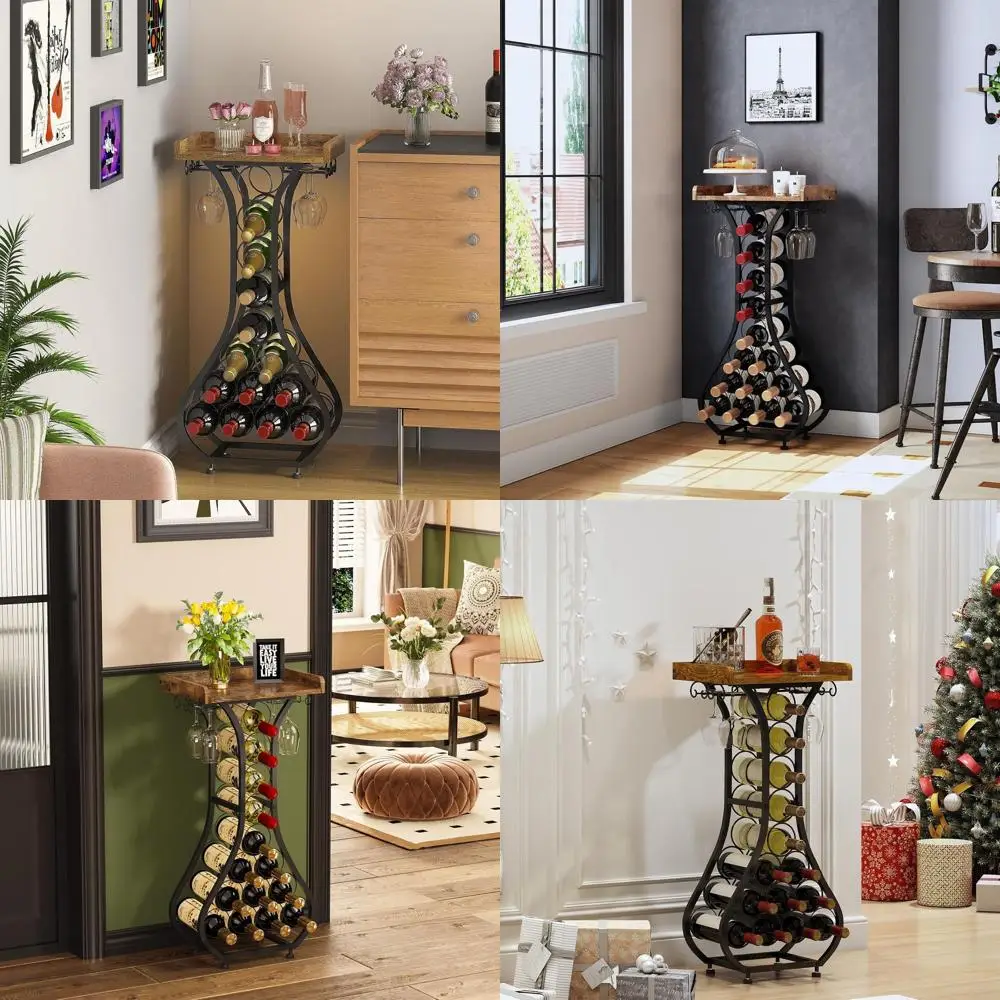 

Напольный мини-бар с винной стойкой и держателем для стекла, вмещает 14 бутылок, деревянная столешница для хранения домашнего бара или кухни