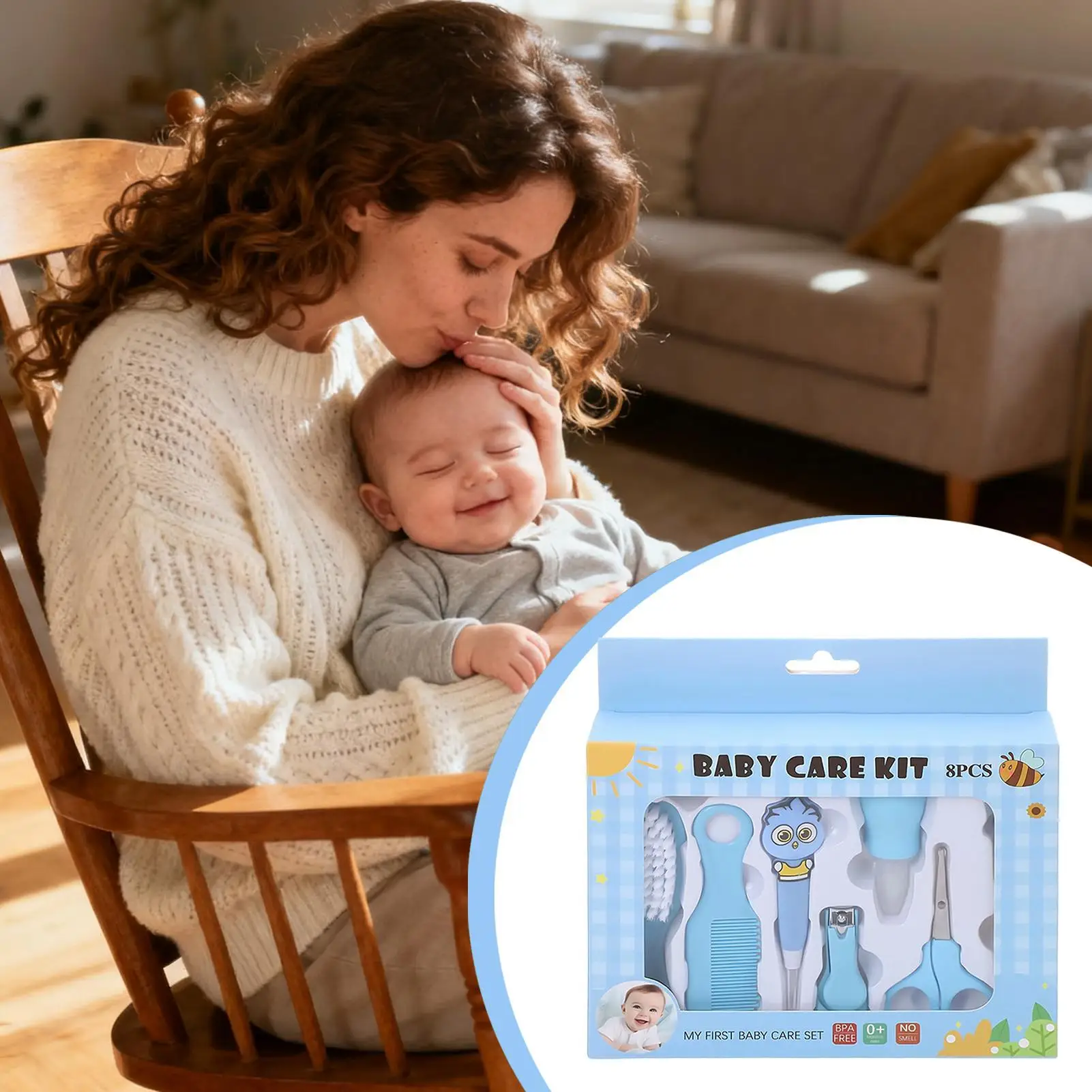 طقم أدوات العناية بالطفل طقم حضانة مضاد للاختناق مع فرشاة شعر 8 قطع طقم أطفال مع شفاط أنف للمنزل والحمام والسفر والمستشفى #2