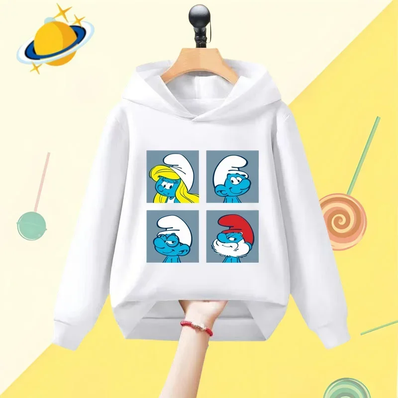 Smurf cartoon children\'s hoodie Harajuku cartoon print autumn and winter long sleeve sweatshirt Boys girls Kawaii casual top