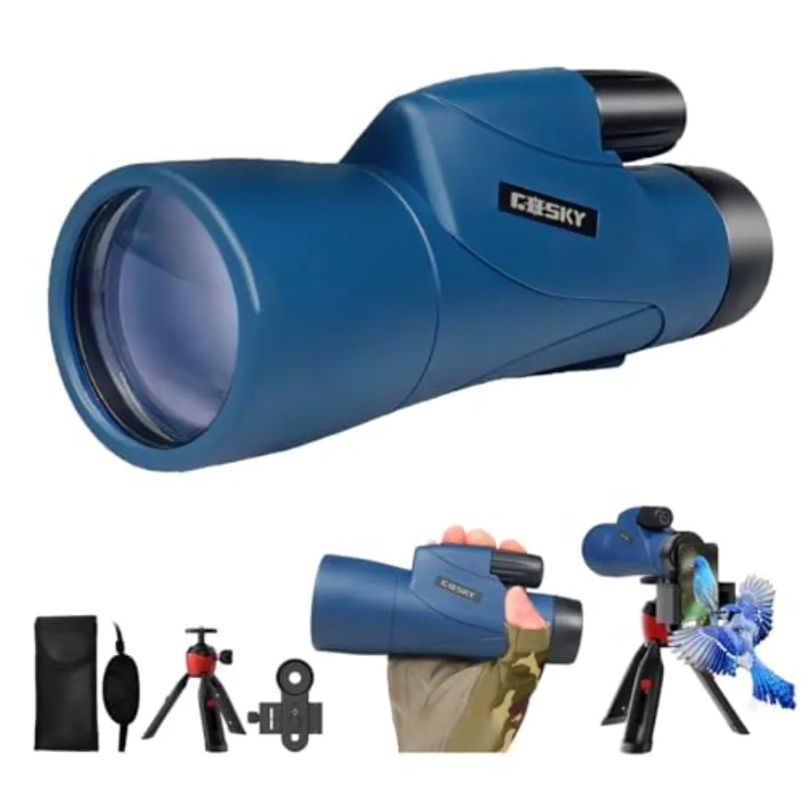 Monoculars Telescope for bird watching and hunting, BAK4 prism FMC lens, blue, lightweight with smartphone adapter, 12x55 HD