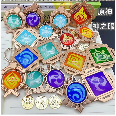 2024 Anime Genshin Impact Vision Pendant Mondstadt Liyue Inazuma Sumeru Anemo Hydro Metal Glass Pyro Electro luminous keychain