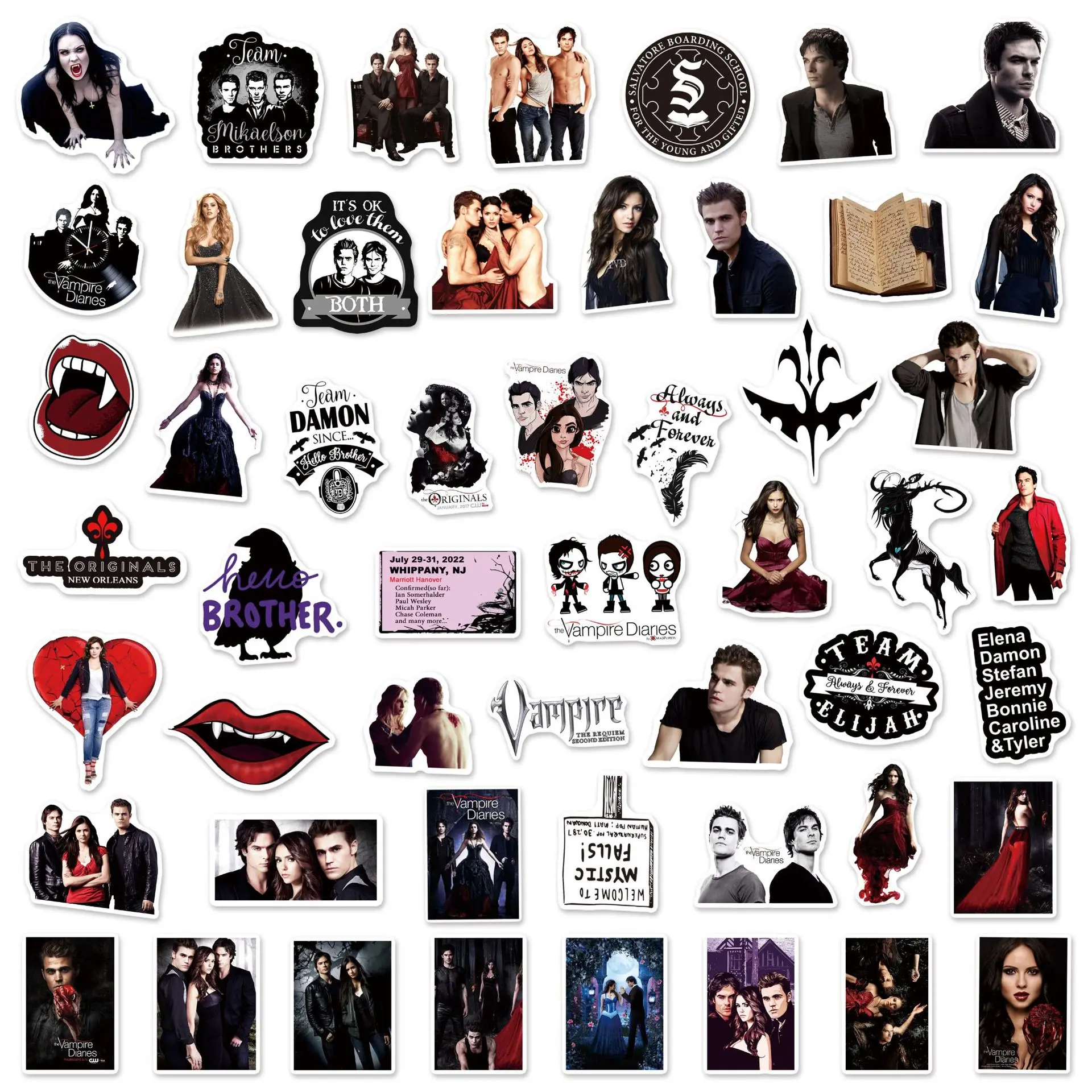 50PCS Classic American TV series Vampire Diaries Cool Stickers Car Motorcycle Travel Journal Luggage Phone Guitar Graffiti Stick