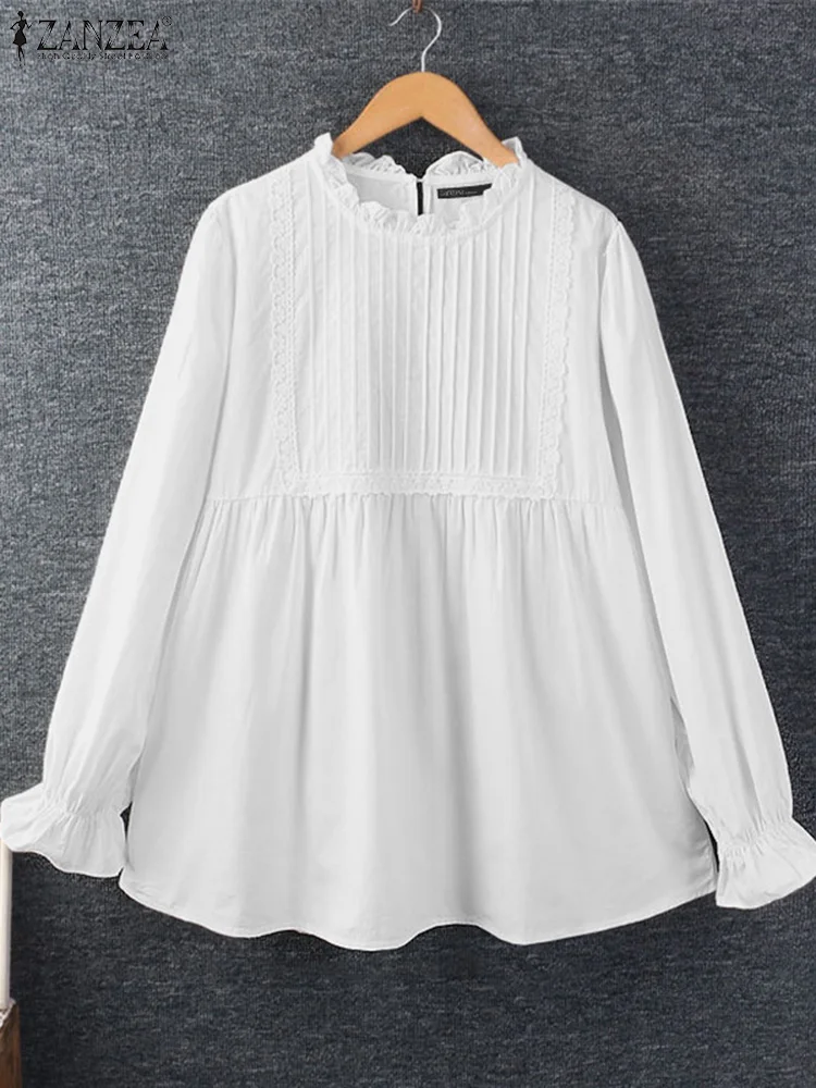 

ZANZEA Elegant Women Long Sleeve Solid Pleated Blouse Spring Tops Tunic Fashion OL Work Shirt Casual Loose Blusas Oversize 2025