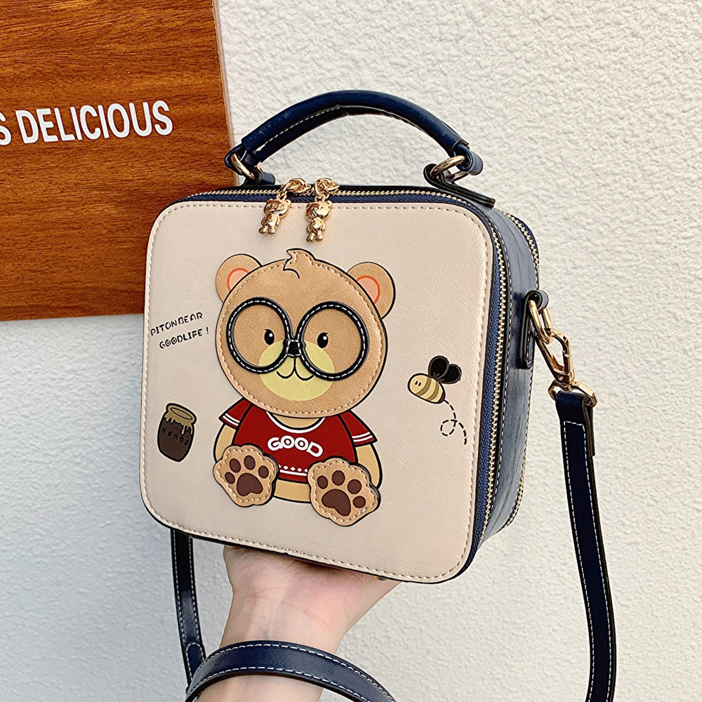 Shoulder Bag Purse Little Bear 2023 Fashion Women's Bag Cartoon Handheld Crossbody Bag Casual Square Bag for Girl Box handbag