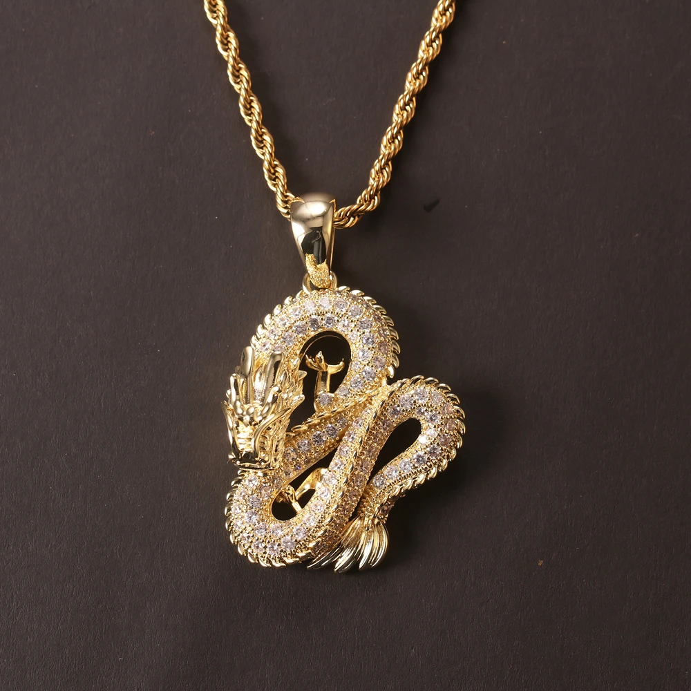 

NEW HIP HOP Pendant High Quality Iced Out Charm 3A+CZ Chinese God Dragon Pendant Rope Chains Women Men Bling Jewelry Necklace