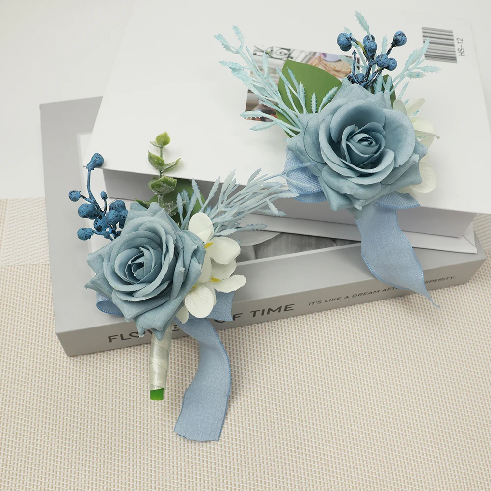 

Blue Rose Wedding Corsage And Boutonniere for Bride And Groom Couple Matching Wedding Accessories Hombre Floral Wedding Attire