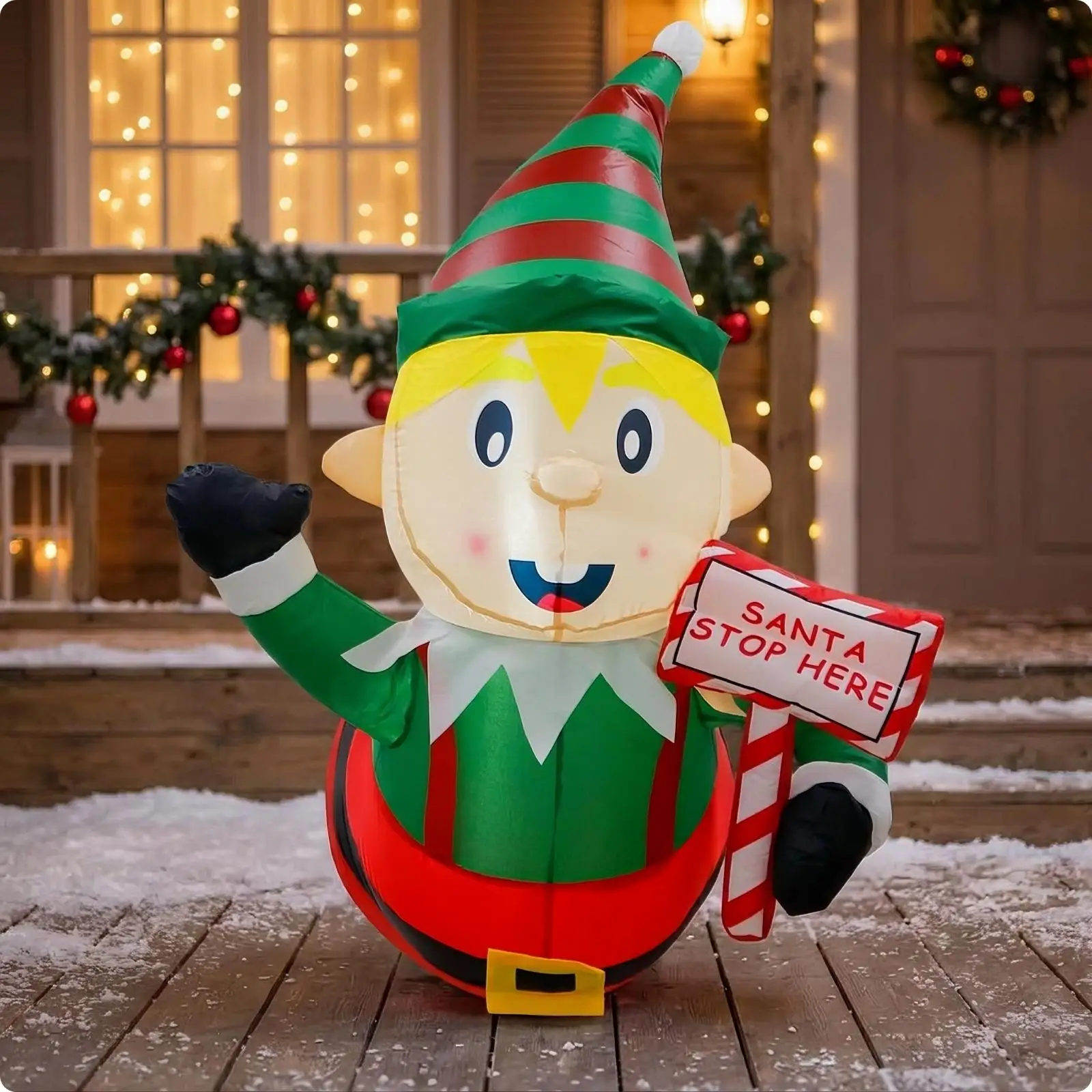 Giant Inflatable Elf Christmas Figure with Stop Sign Light for Outdoor Home Festive Setup