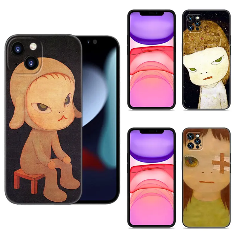 Yoshitomo Nara Art Black Silicone Phone Case For Apple iPhone 12 13 Mini 11 14 15 Pro Max 7 8 Plus X XR XS SE 2020 2022