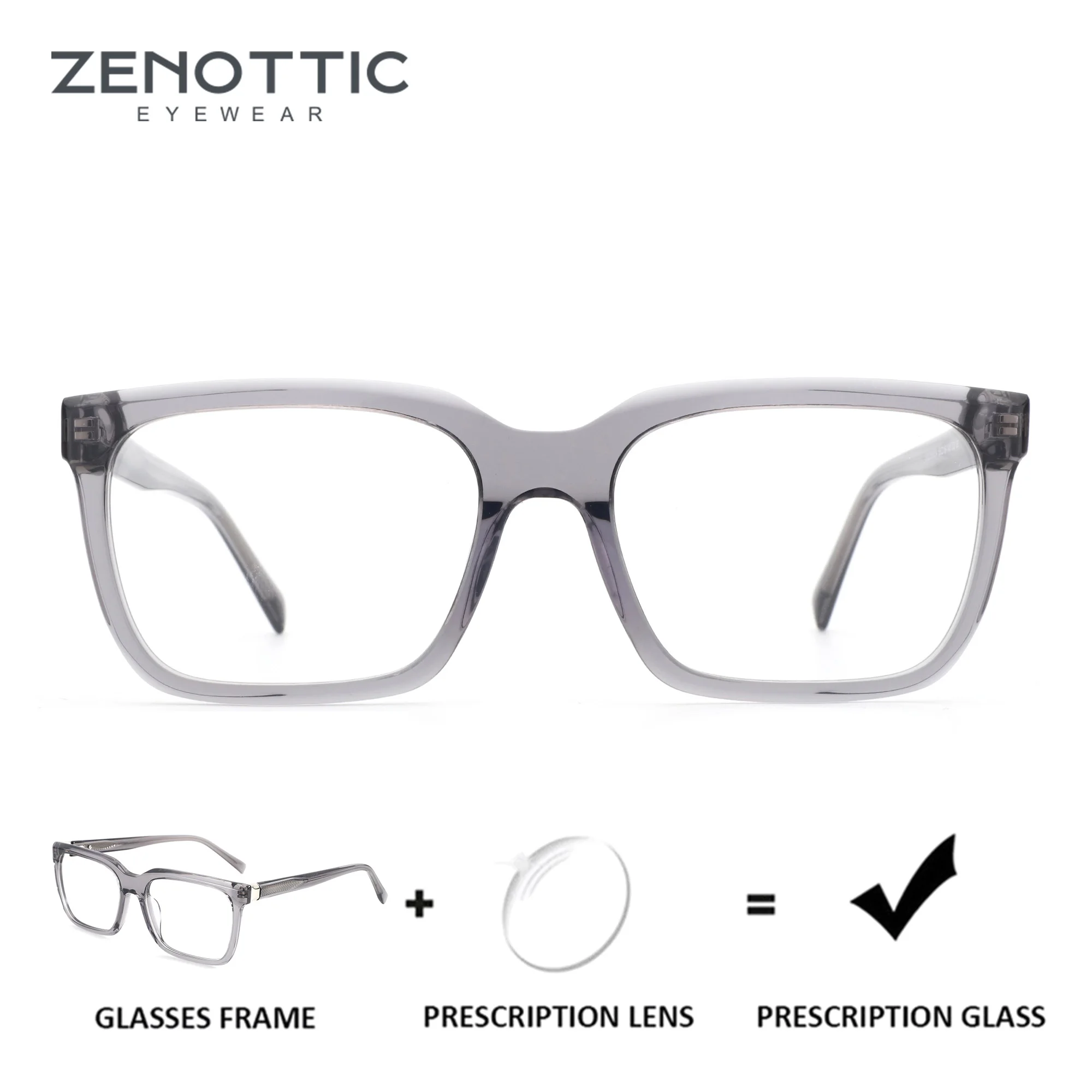 

﻿ZENOTTIC Transparency Grey Square Prescription Glasses Fashion Rectangle Anti Blue Light/Photochromic Optical Eyeglasses Men