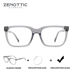 ZENOTTIC Transparency Grey Square Prescription Glasses Fashion Rectangle Anti Blue Light/Photochromic Optical Eyeglasses Men