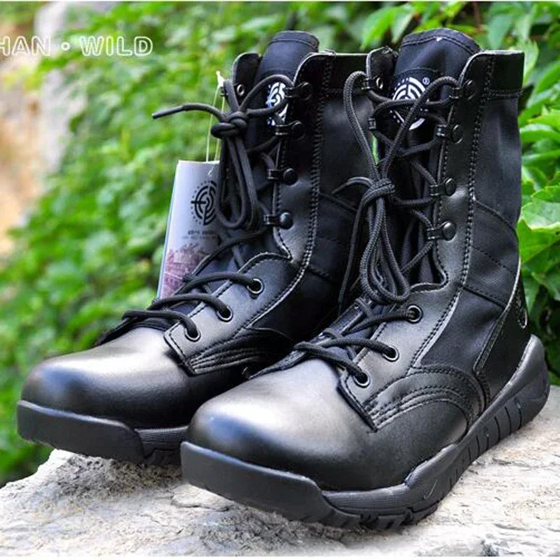 Summer Men Tactical Boots for Men Breathable Oxford Light Soft Desert Combat Shoes Men\'s Ankle Boot Canvas Punk Knee-high Boots