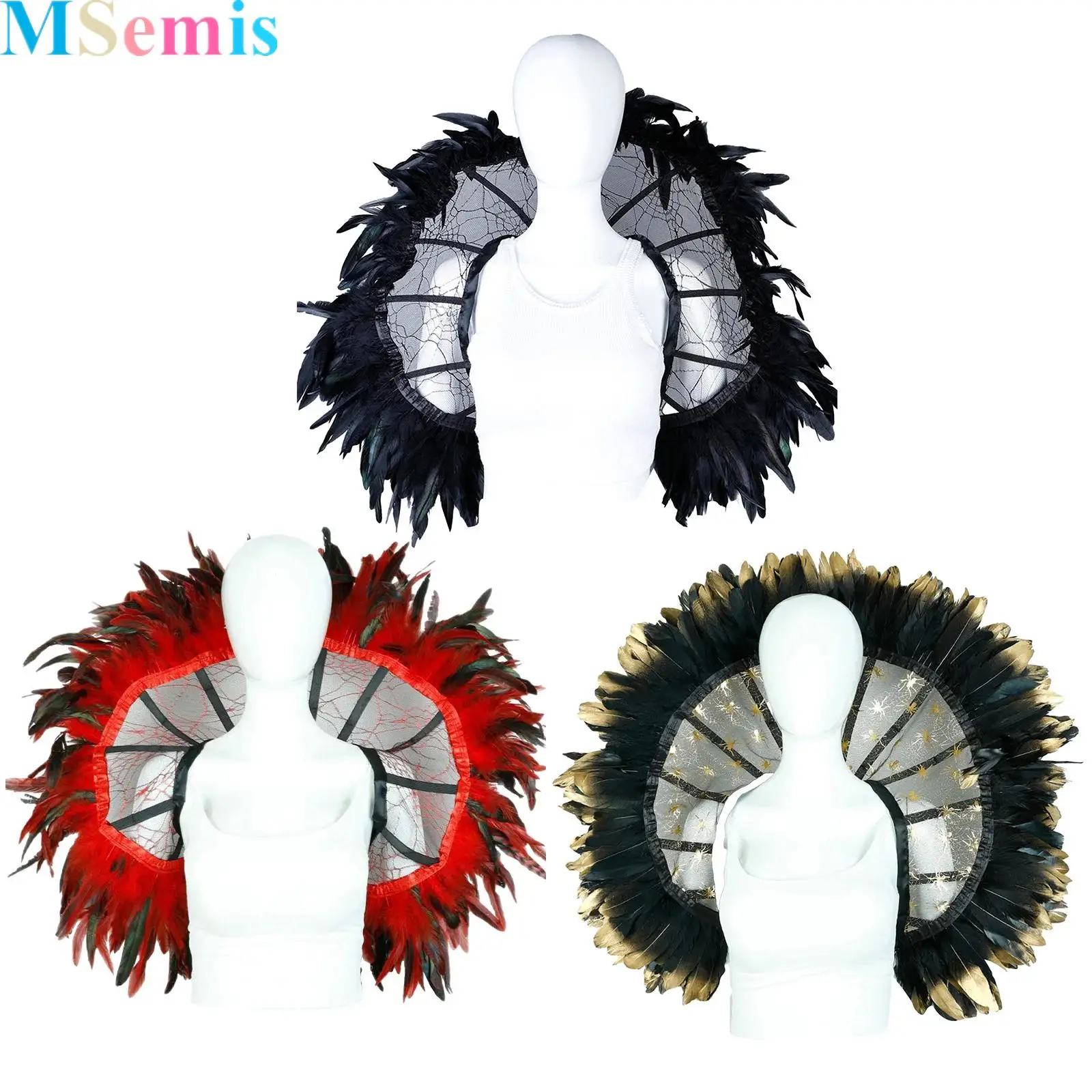 

1 шт. Кружевная накидка-шаль с перьями для Хэллоуина, карнавала, маскарада, аксессуар для костюма