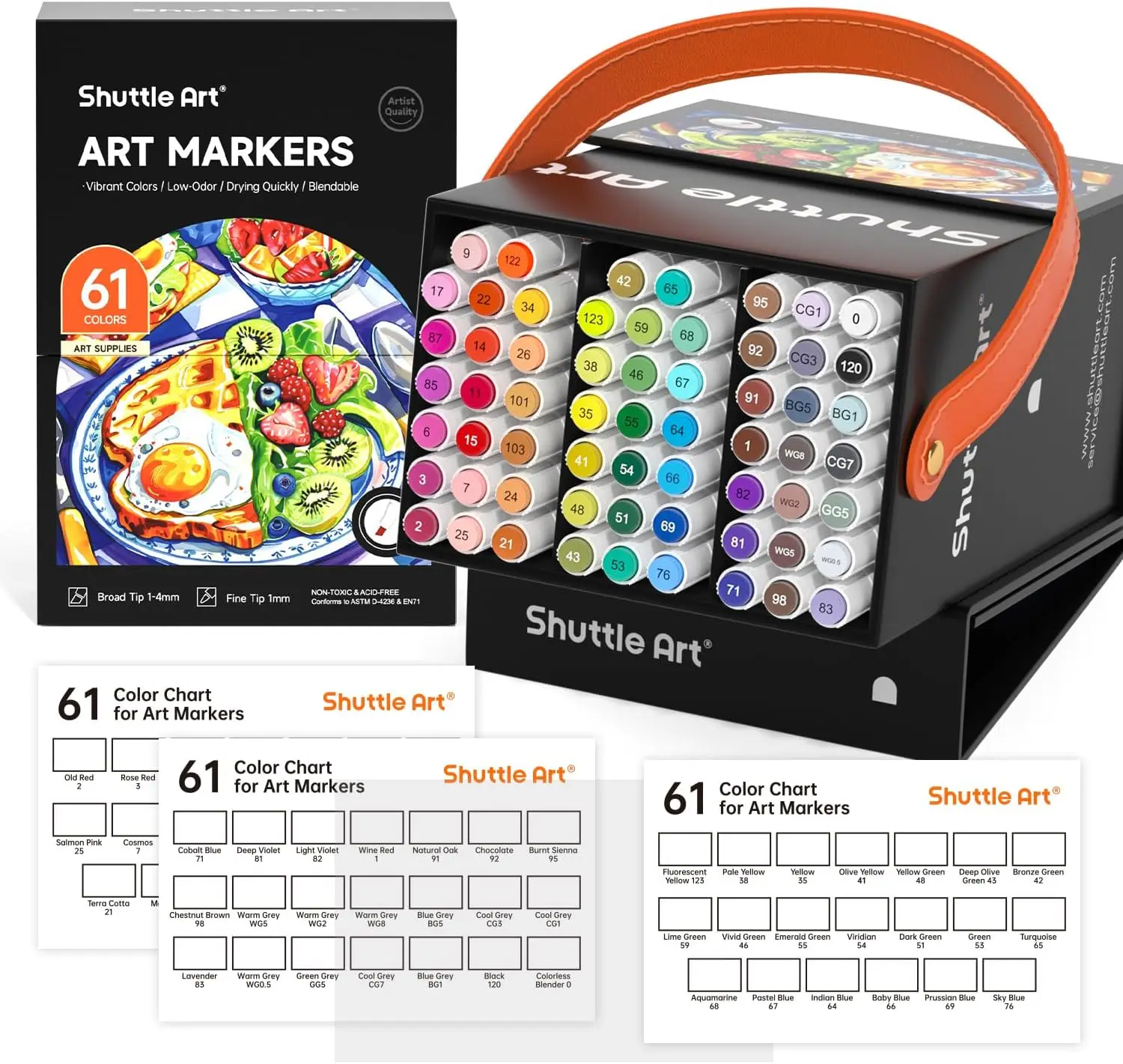 

61-Color Dual-Tip Alcohol Markers Set with Blender and Case for Adult Coloring and Sketching