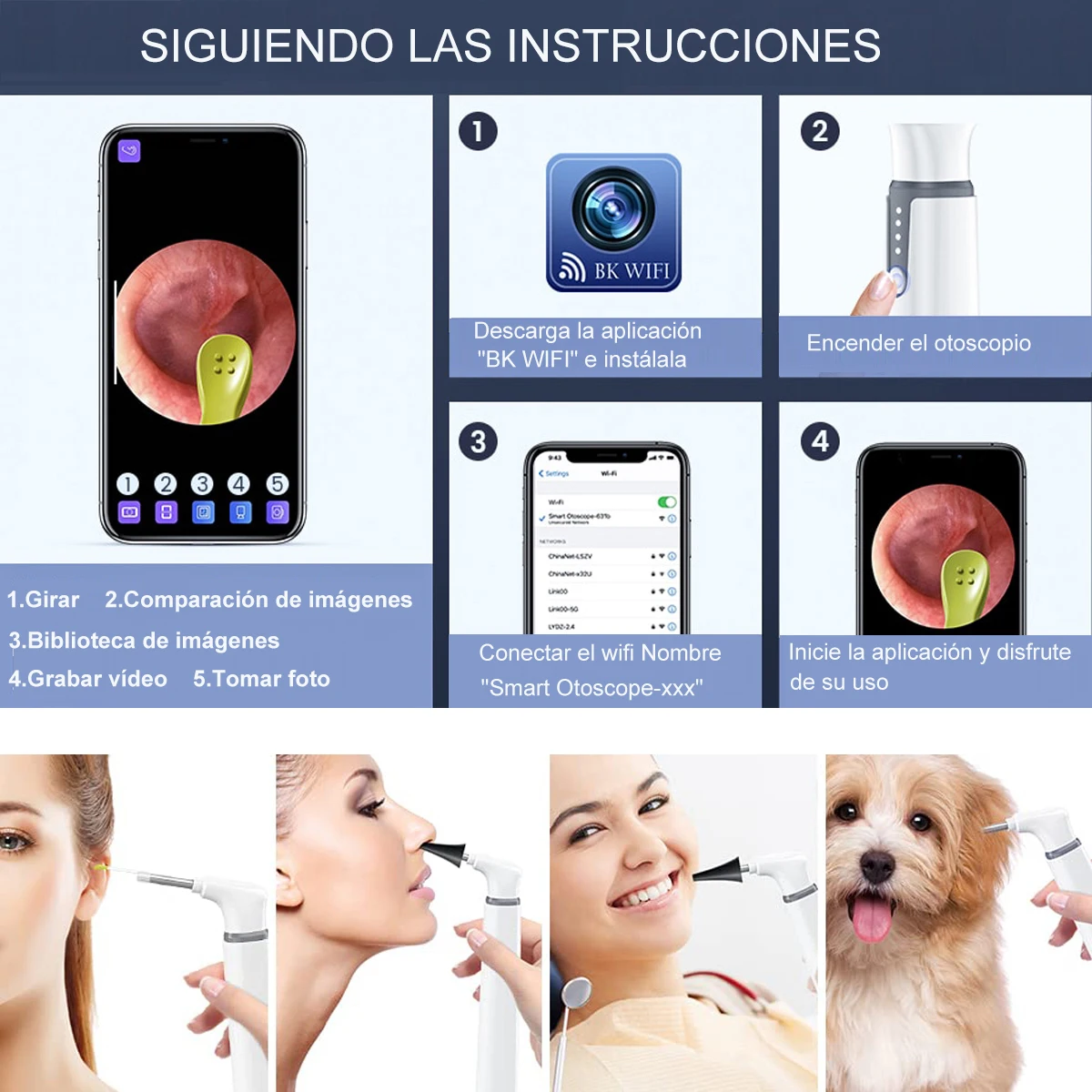 TESLONG 3.9mm Lens Wireless otoscopio 720P HD WiFi Ear Scope con 6 LED per bambini e adulti supporto Android e iPhone