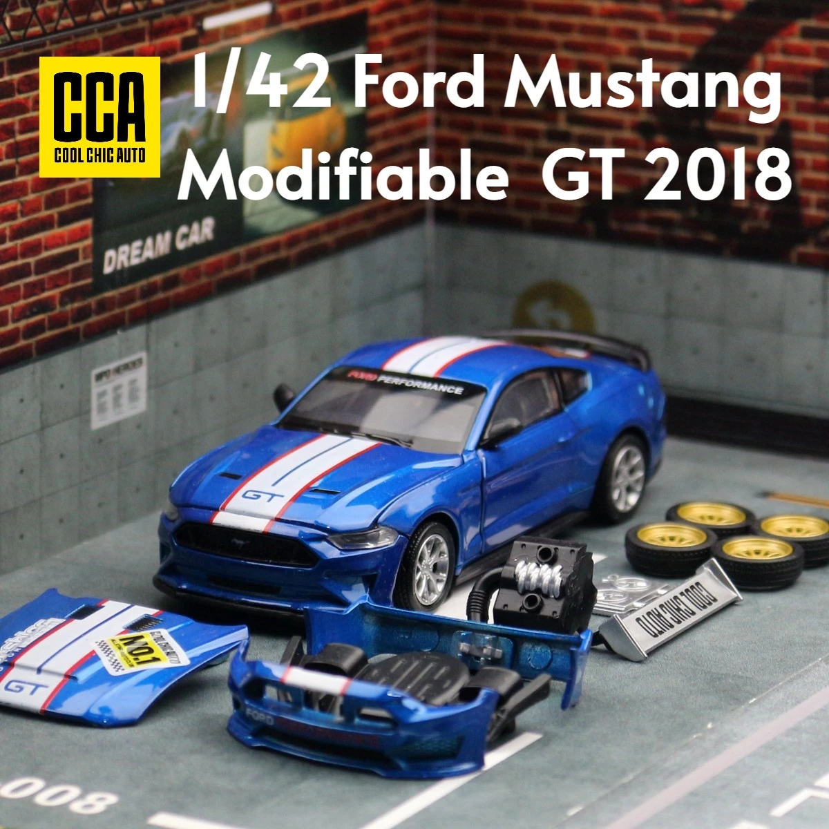 1/42 Ford Mustang GT Assembled Toy Car Model Diecast Alloy Racing Miniature Free Wheels Metal Collection Gift For Boys Children