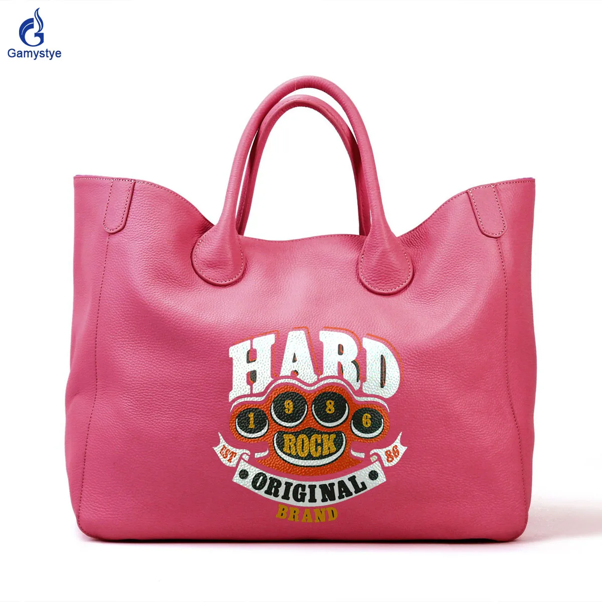 Gamystye Printed Hard Rock Customize Art Bags Real Cowskin Leather Women Bas Designer Crossbody Handbags Female Messenger Tote