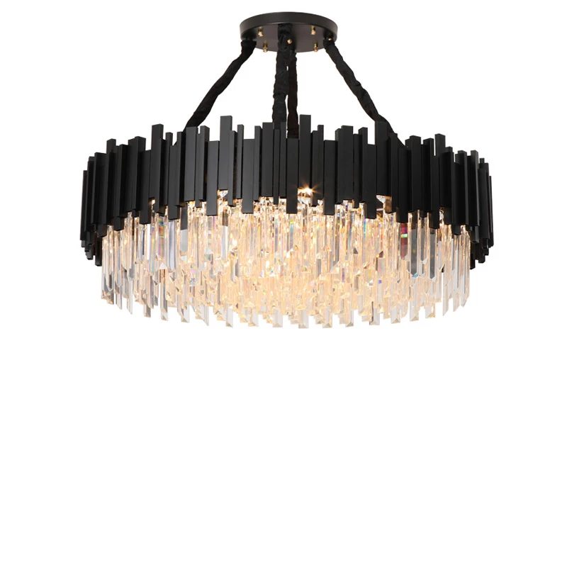 

2025 Nordic Luxury Crystal Ceiling Chandeliers Home Decoration Black Gold European Lustre Villa Living Room Lamps Big