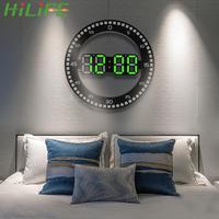 3D Digital Circular Luminous Alarm with Calendar for Living Room Home Decoration LED Wall Clock Silent