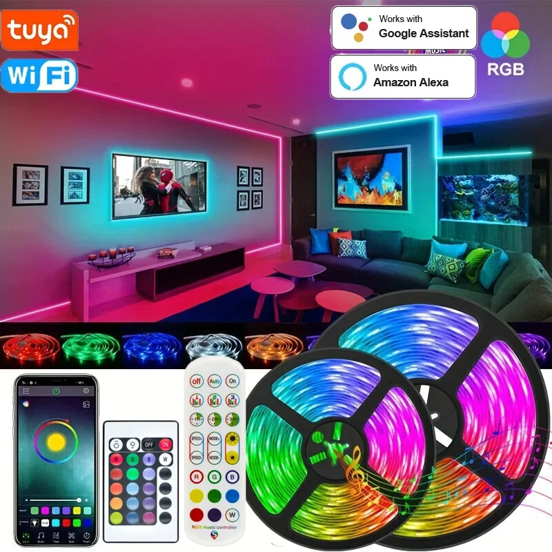 

WiFi LED Strip Light Tuya Smart Life Flexible Light Lamp USB RGB5050 Desktop Screen TV BackLight Diode Tape Support Alexa Google