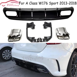 W176 A45 Rear Bumper Black Diffuser With 4-outlet Exhaust Tips For Mercedes A Class W176 2013-2018 A160 A180 A200 A250 AMG Sport