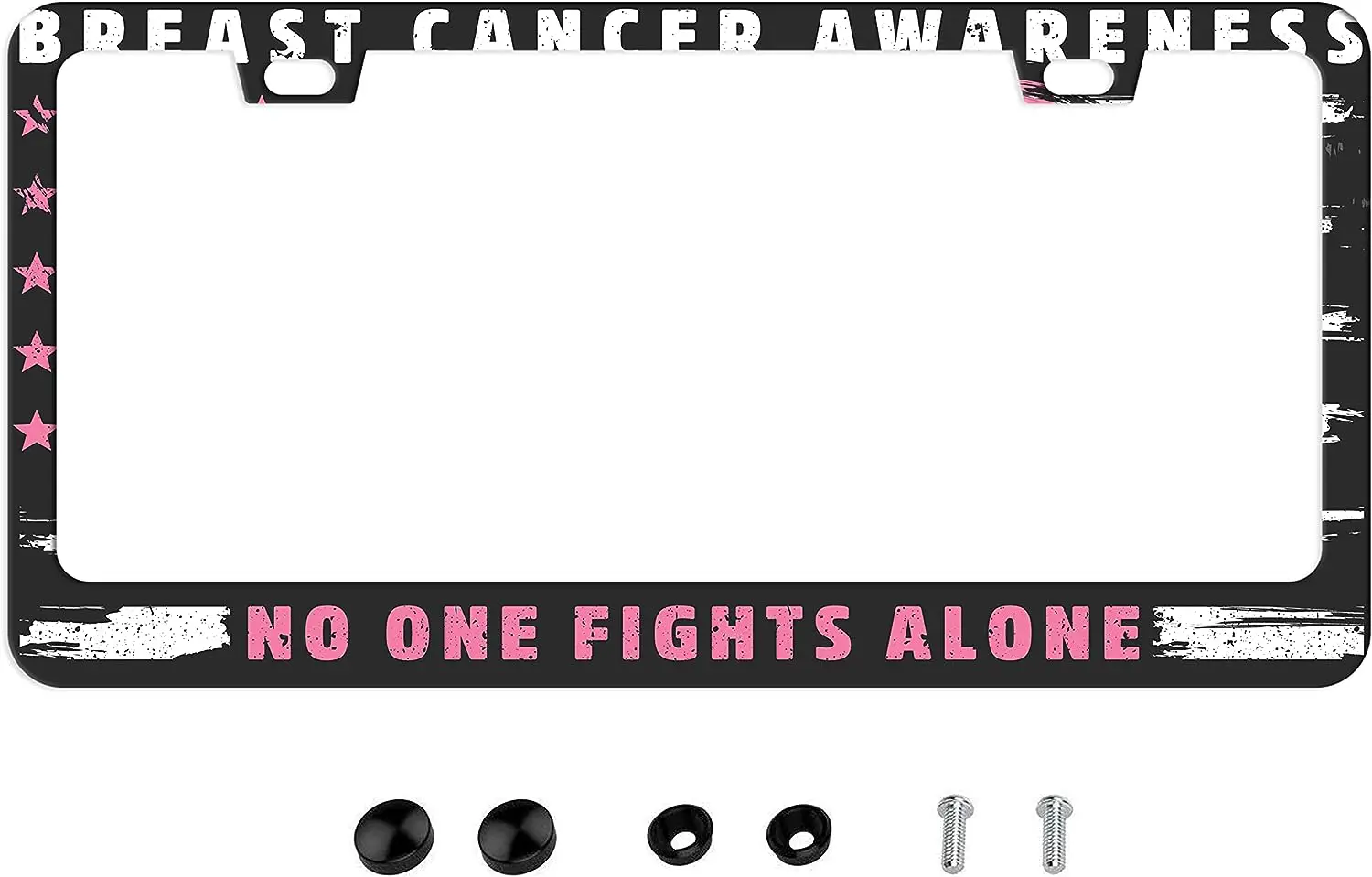 

Pink Ribbon License Plate Frame Breast Cancer Awareness Car Accessories American Flag Auto Tag No One Fight Alone 12x6 Inch