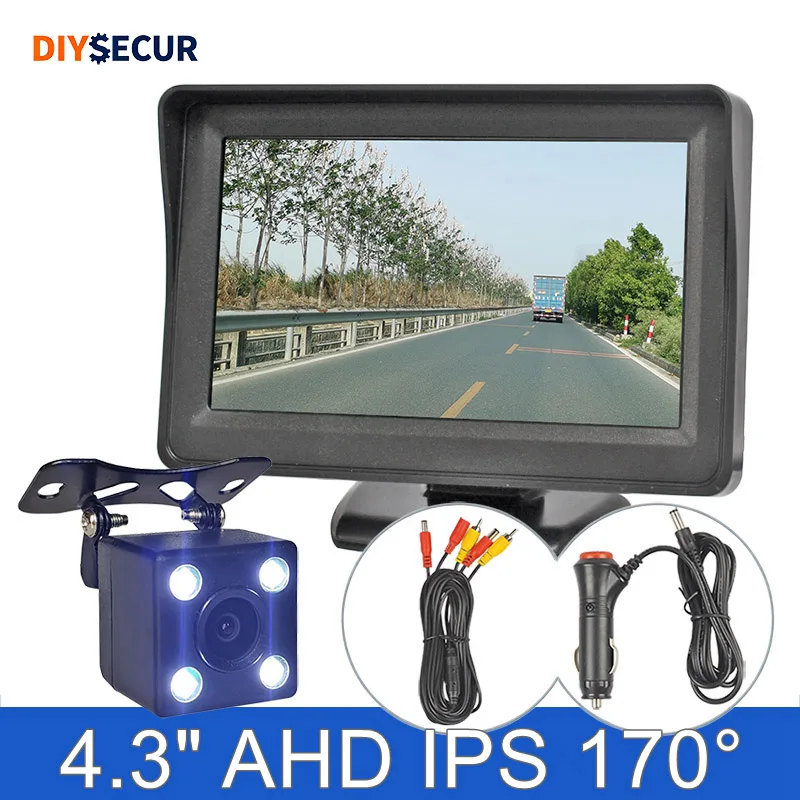 

DIYSECUR 4.3inch AHD IPS Rear View Car Monitor Backup Monitor IP68 LED Night Vision 720P AHD Reverse Car Camera for Car RV Bus