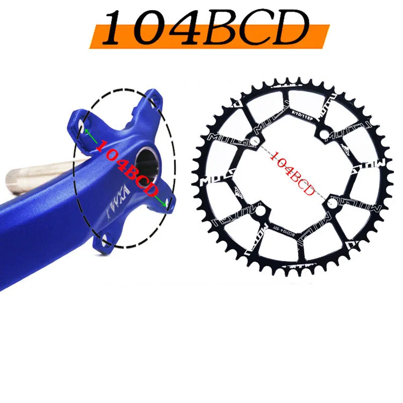 

MOTSUV Round 104BCD MTB Bicycle Chainwheel 40/42/44/46/48/50/52T Mountain Bicycle crankset Aluminum Narrow Wide Chainring 104BCD