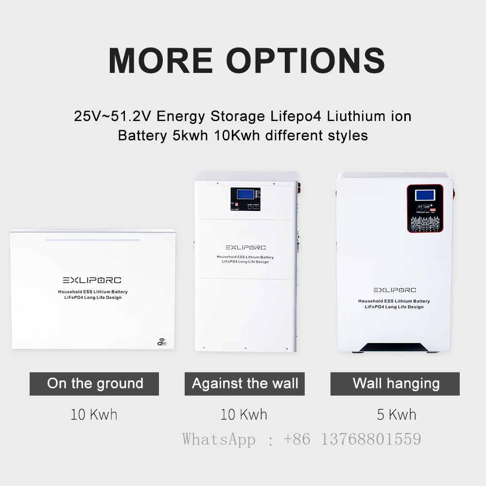 Bateria Exliporc klasy A 5Kwh 10Kwh 25,6V 51,2V 200Ah Strona główna Komercyjna bateria słoneczna Lifepo4 Lithium Pack