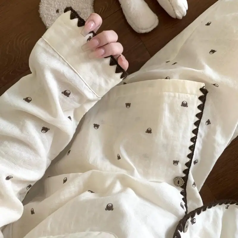 Langärmliger Pyjama aus Wolkenbaumwolle für Mädchen im Herbststil mit Teddybär für Frühling und Herbst 2025, neues tragbares Herbst-Hausanzug-Set