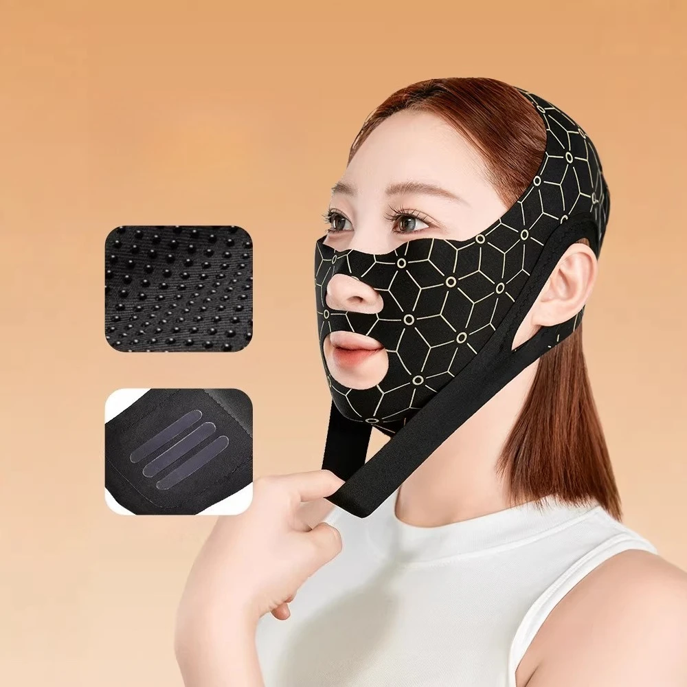 Black Gold Anti-Slip Double Lifting Bandage Breathable V Face Shaper Strap for Double Chin Facial Contouring Beauty Care Mask