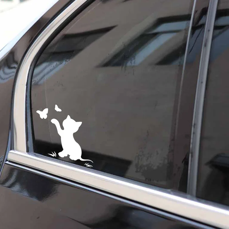 x1 Cat Beats Butterfly Super Cute Car Reflective Sticker Cartoon Scratch Stickers Bumper Animal Window Decal Exterior Decoration
