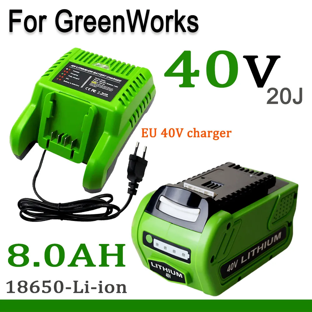 GreenWorks 전동 공구용 리튬 배터리, 40V 20J, 8000mAh, 8.0AH, 호환 29462 29472 29282G-MAX GMAX 잔디 예초기