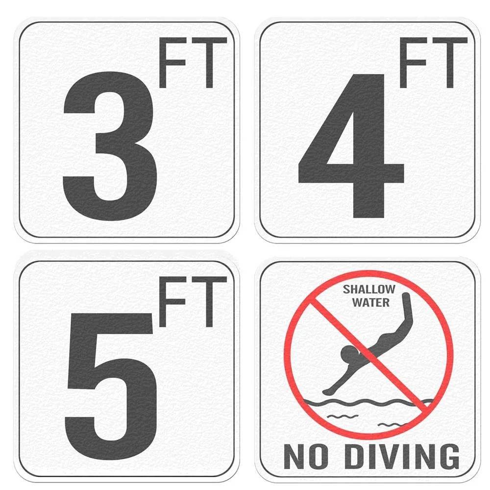 4Pcs Swimming Pool Sign 3FT 4FT 5FT Pool Depth Markers 6 Inch Vinyl No Diving Pool Stickers