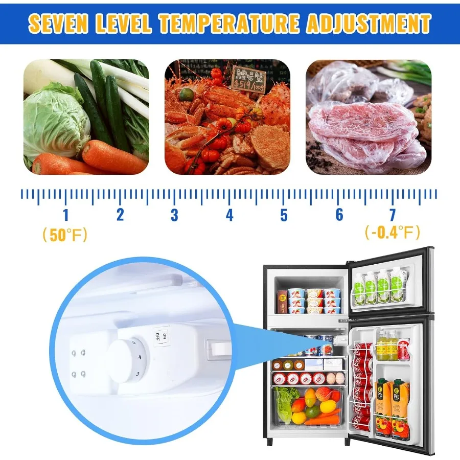 ثلاجة صغيرة مدمجة 3.5 قدم مكعب مع فريزر للمكتب أو ثلاجة صغيرة قائمة بذاتها مع 7 مستويات قابلة للتعديل