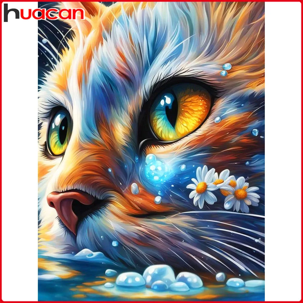Huacan 5D DIY Diamantmalerei Katze Gänseblümchen Diamant-Mosaik Tier-Blumen-Set Dekorative Gemälde