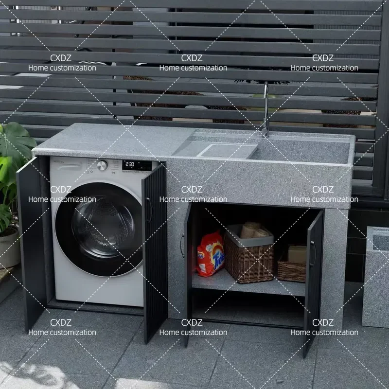 Outdoor Stone Laundry Basin Marble Washing Machine Cabinet Balcony Sink Household Courtyard Wash Basin Splicing Sink