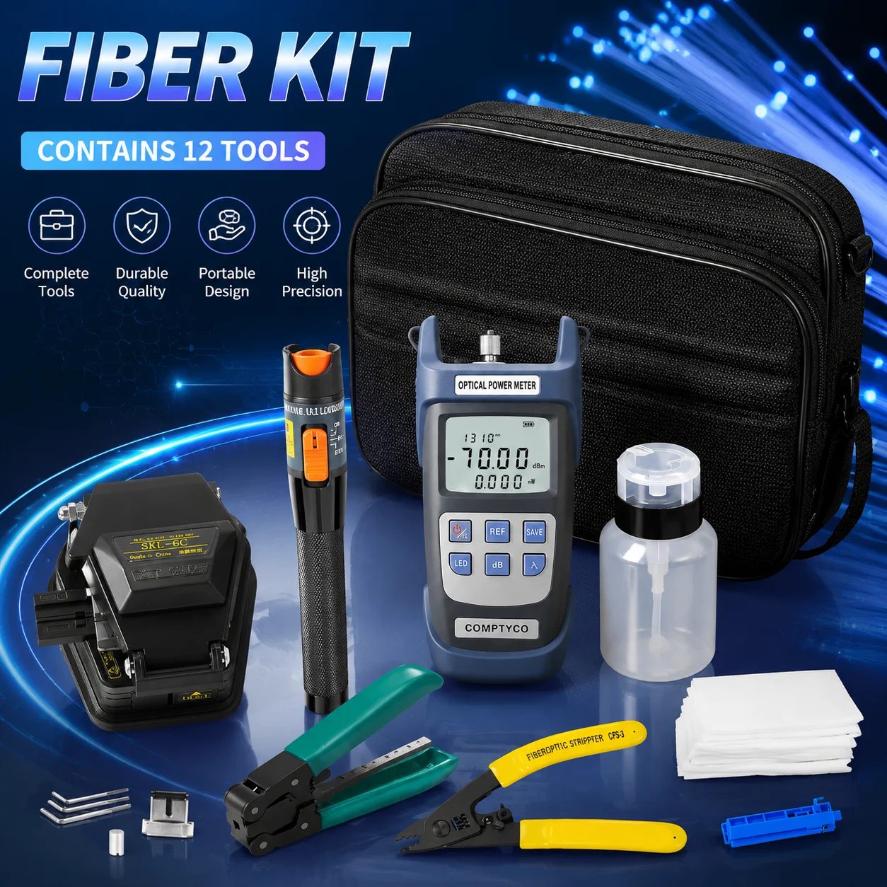 FTTH Fiber Optic Tool Kit with FC-6S SKL-6C Fiber Cleaver Fiber Optica Power Meter 10mW Visual Fault Locator - Free Shipping